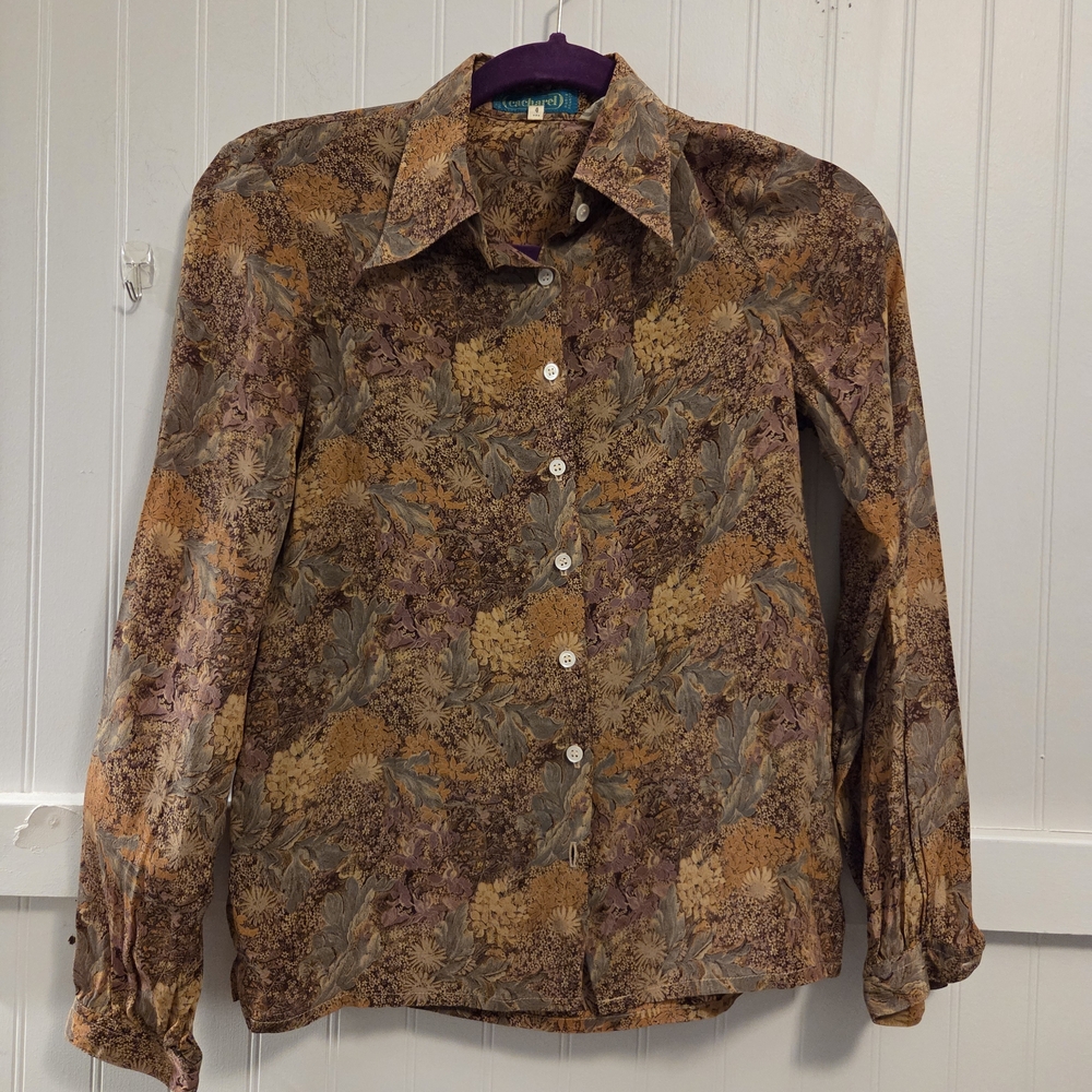 Vintage Cachel Autumn Floral Button-Down Shirt Size 4‎